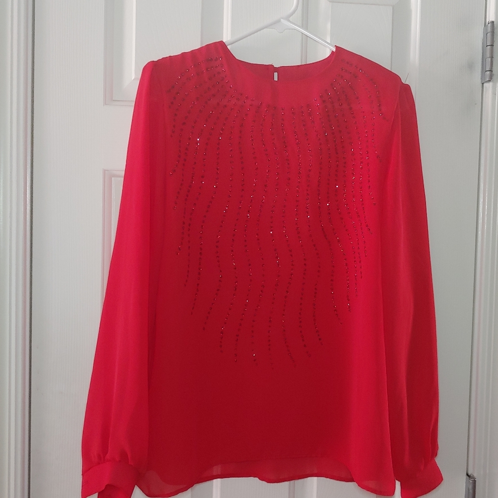BLING Red top ARMON ORIGINALS NY CHIFFON   size M